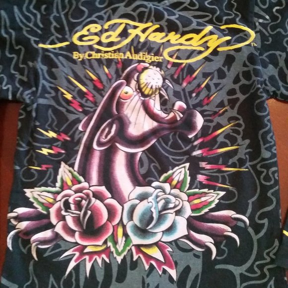Ed Hardy black layered long sleeve t-shirt NWOT - Picture 2 of 3